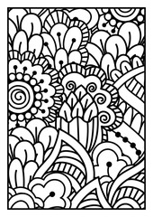 Black and white pattern. Ethnic henna hand drawn background for coloring book, textile or wrapping.