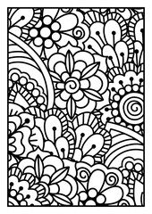 Black and white pattern. Ethnic henna hand drawn background for coloring book, textile or wrapping.