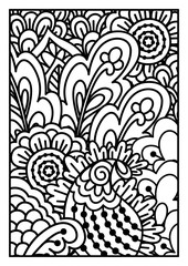 Black and white pattern. Ethnic henna hand drawn background for coloring book, textile or wrapping.