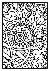 Black and white pattern. Ethnic henna hand drawn background for coloring book, textile or wrapping.
