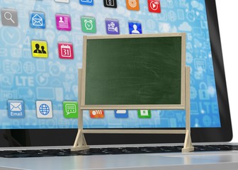  Laptop with chalkboard, online education concept. 3d rendering.
