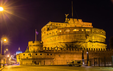 Naklejka na ściany i meble Night view of Castel Sant'Angelo in Rome