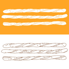 Hand drawn bread sticks. Vector food illustration