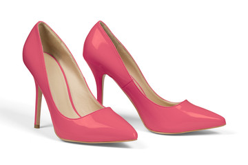 A pair of red high heel shoes isolated on white with clipping path.