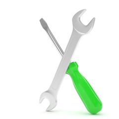 3D Illustration Wrench and screwdriver, service concept