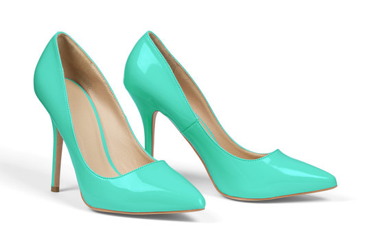A pair of turquoise high heel shoes isolated on white with clipping path.