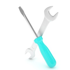 3D Illustration Wrench and screwdriver, service concept