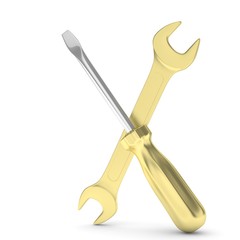3D Illustration Wrench and screwdriver, service concept