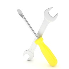 3D Illustration Wrench and screwdriver, service concept