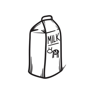 Milk pack vector hand drawn illustration. Black lines doodle icon