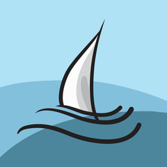 Yacht icon, symbol hand-drawn illustration..
