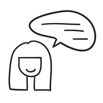 recommend clip art: Woman face vector icon hand drawn doodle illustration black lines, nice hair girl eyes closed..