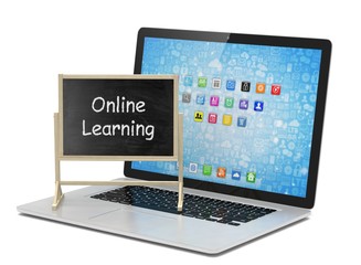  Laptop with chalkboard, online education concept. 3d rendering.