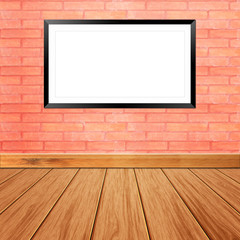 Blank billboard frame on brick wall
