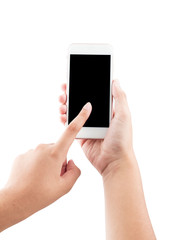 Female hand holding phone isolated with clipping path inside