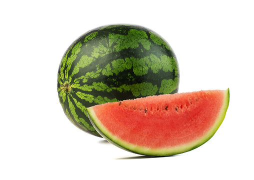 Close up of a watermelon isolated on white background