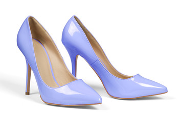 Naklejka premium A pair of light blue high heel shoes isolated on white with clipping path.