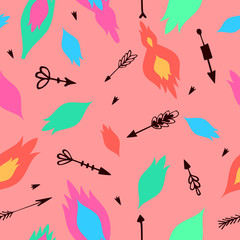 Tribal arrows boho seamless pattern. Ethnic geometric print. Background texture. Fabric, cloth design, wallpaper, wrapping