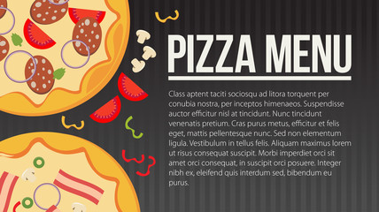 Flat style. Pizza card menu. Vector illustration.