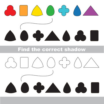 Geometric shapes set. Find correct shadow.