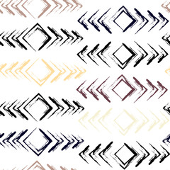 Cute vector geometric seamless pattern. Brush strokes, arrows. Hand drawn grunge texture. Abstract forms. Endless texture can be used for printing onto fabric or paper