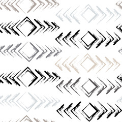 Cute vector geometric seamless pattern. Brush strokes, arrows. Hand drawn grunge texture. Abstract forms. Endless texture can be used for printing onto fabric or paper