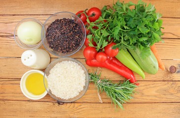 Black and white rice cooked with vegetables