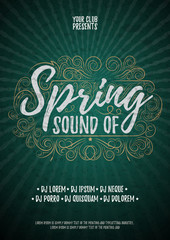 Sound of Spring Typographical Poster or Flyer Background Template. Vector Music Party Illustration.
