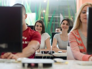 technology students group in computer lab school  classroom