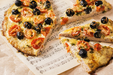 Pizza proper nutrition with a base of minced chicken 