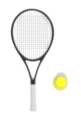 3d renderings of tennis racket and ball