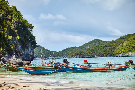 boats at tropical beach, Thailand