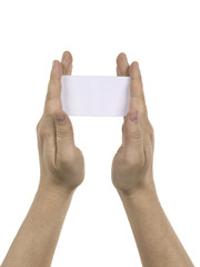 two hands holding white card