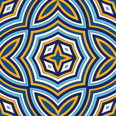 Bright ethnic abstract background. Seamless pattern with symmetric geometric ornament.