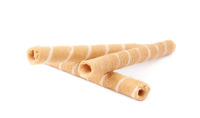 Pile of wafel sticks isolated over the white background