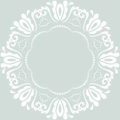 Oriental vector white round frame with arabesques and floral elements. Floral fine border. Greeting card with place for text