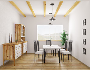 Interior of classic dining room 3d rendering