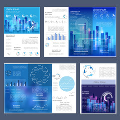 Vector set of tri-fold brochure, templates for business reports
