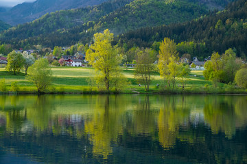 Fototapeta na wymiar Landscape with lake reflections