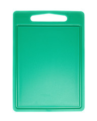 Unused plastic green cutting board isolated over the white background