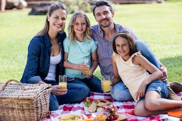 Portrait of happy family having a picnic