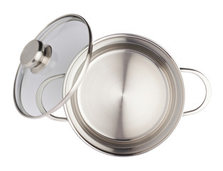 Stainless steel cooking pot pan isolated over white background