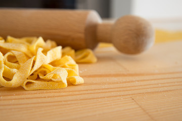 detail of Italian pasta: tagliatelle