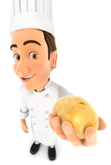 3d head chef holding a potato