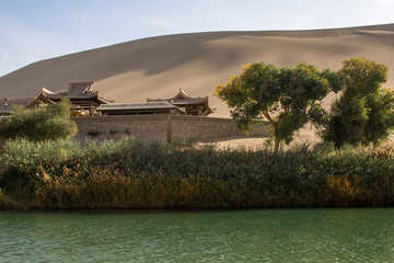 The lake and pavilion in desert
