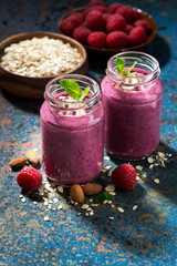 healthy berry smoothies with oatmeal, vertical