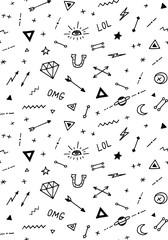 Vector pattern with old school tattoo elements. Black and white.