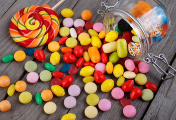 Colorful candies in jar