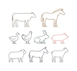 Vector line set of farm animals