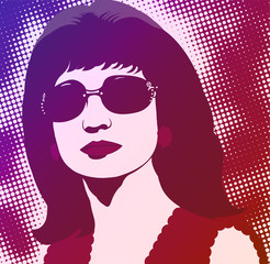 Stylized illustration with a beautiful woman in sunglasses